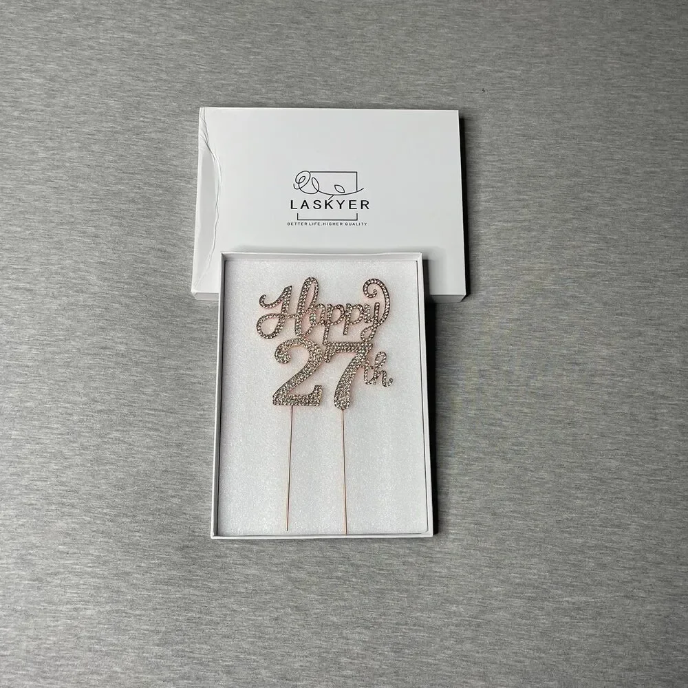 Happy 27th Birthday Rose Gold Rhinestone Cake Topper